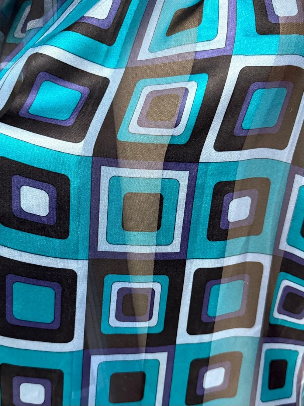 Casual Corner Blue Black Geometric Silk Scarf Retro Mod Print